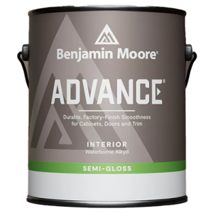 Paint can of Benjamin Moore Advance Interior Waterborn Alkyd