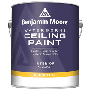 Paint can of Benjamin Moore Waterborne Ceiling Paint